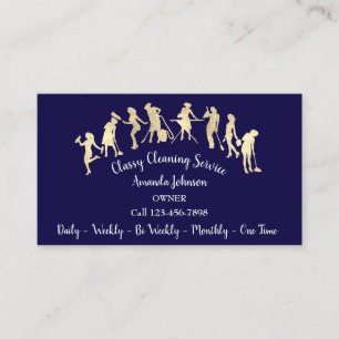 Classy Cleaning Services Gold Logo Maid Navy Business Card