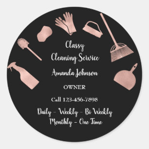 Classy Cleaning Services Gold Logo Maid Rose Glam  Classic Round Sticker