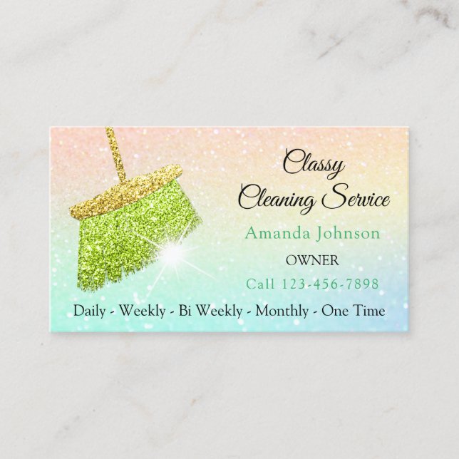 Classy Cleaning Services Holograph Ombre Glitter Business Card (Front)