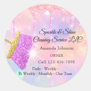 Classy Cleaning Services House Drips Holograph Classic Round Sticker