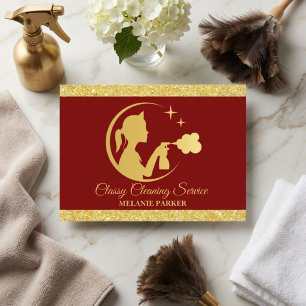 Classy Cleaning Services Logo Maid gold Business Card