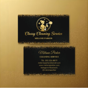 Classy Cleaning Services Logo Maid gold Business Card