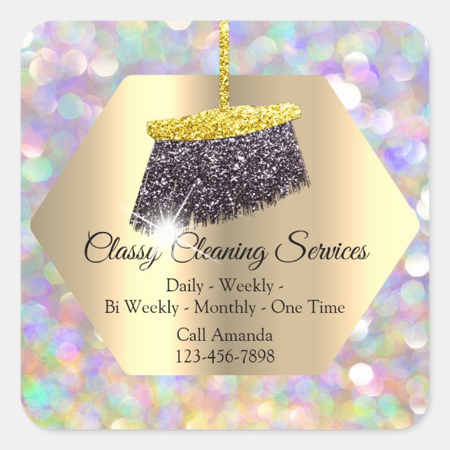 Classy Cleaning Services Maid Housekeeper Broom Square Sticker (Front)