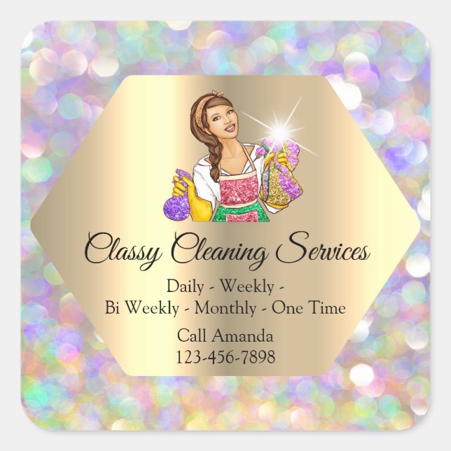 Classy Cleaning Services Maid Housekeeper Girl Square Sticker (Front)