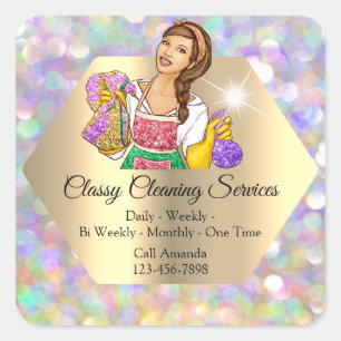 Classy Cleaning Services Maid Housekeeper Holograp Square Sticker