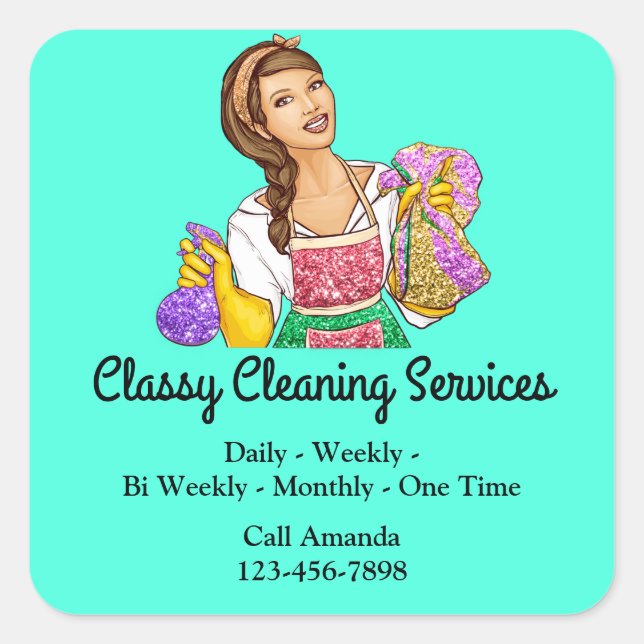 Classy Cleaning Services Maid Housekeeper Mint Square Sticker (Front)