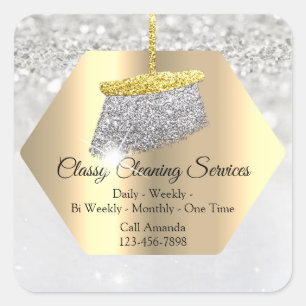 Classy Cleaning Services Maid Housekeeper Silver Square Sticker