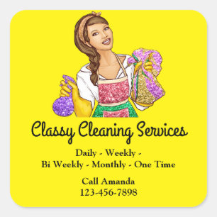 Classy Cleaning Services Maid Housekeeper Yellow Square Sticker