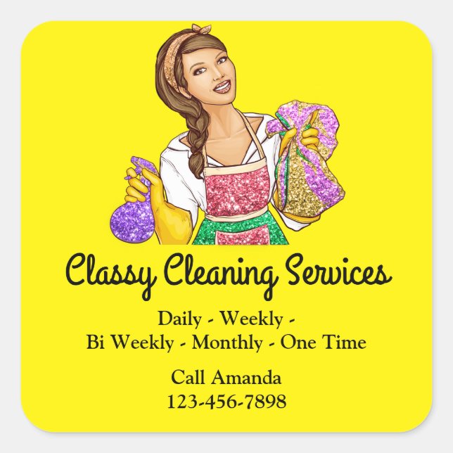 Classy Cleaning Services Maid Housekeeper Yellow Square Sticker (Front)