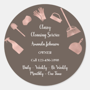 Classy Cleaning Services Office Maid Rose Brown Classic Round Sticker