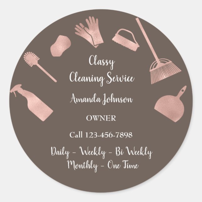 Classy Cleaning Services Office Maid Rose Brown Classic Round Sticker (Front)