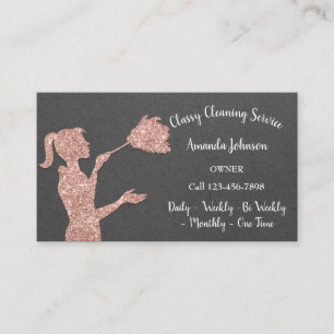 Classy Cleaning Services Rose Logo Maid Kraft Grey Business Card