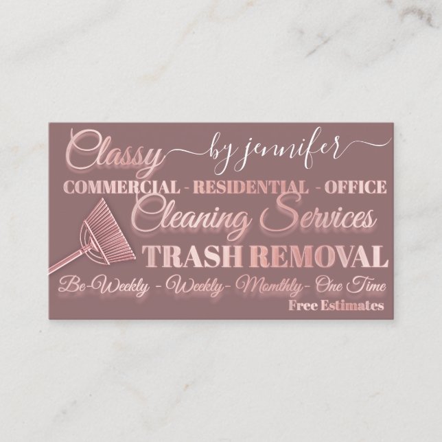 Classy Cleaning Trash Removal Maid QR Code Rose Business Card (Front)