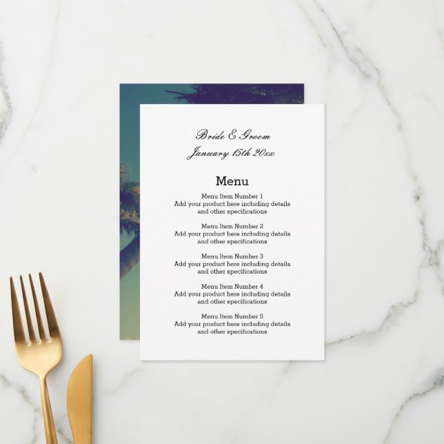 Classy coastal theme wedding menu template (Front/Back In Situ)