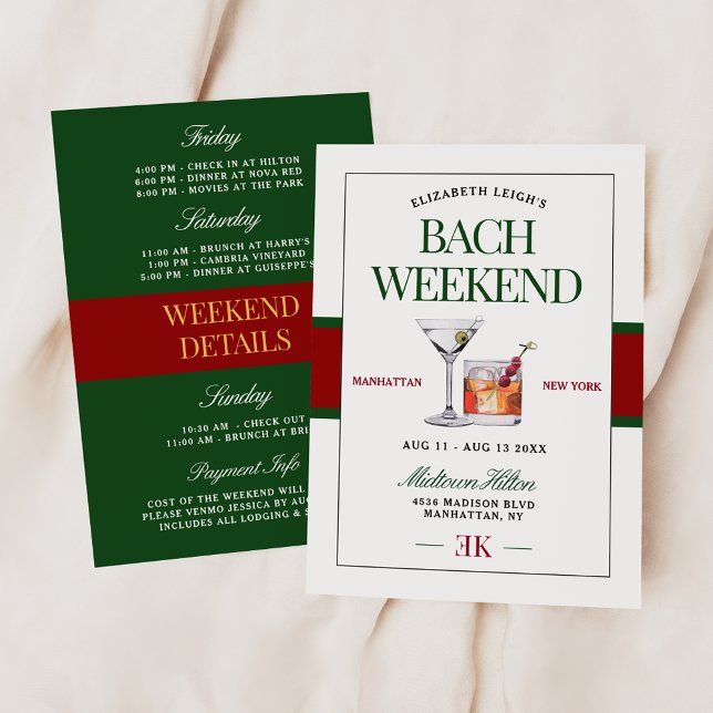 Classy Cocktail Green & Red Bachelorette Weekend Invitation (Creator Uploaded)