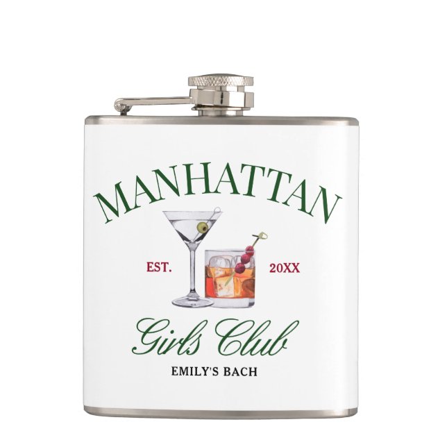 Classy Cocktails Green & Red Girl's Club Hip Flask (Front)