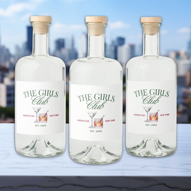 Classy Cocktails Green & Red Girl's Club Liquor Bottle Label (Creator Uploaded)
