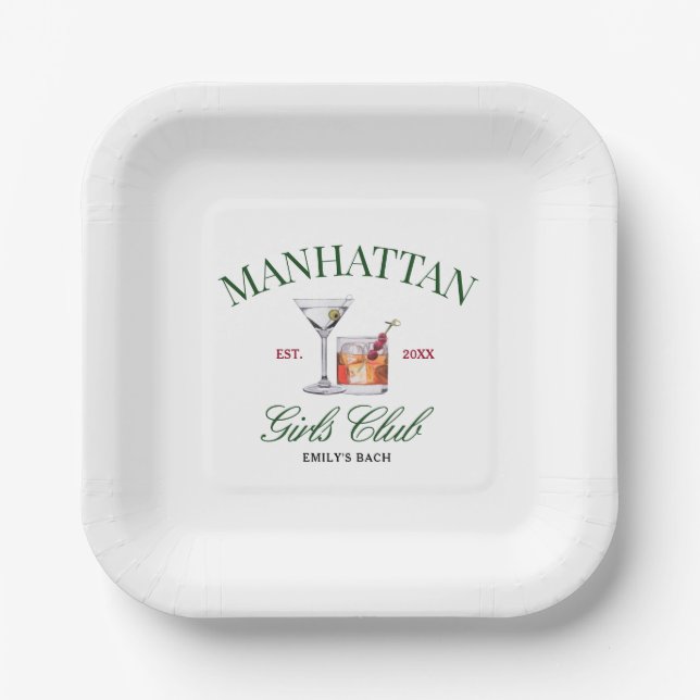 Classy Cocktails Green & Red Girl's Club Paper Plate (Front)