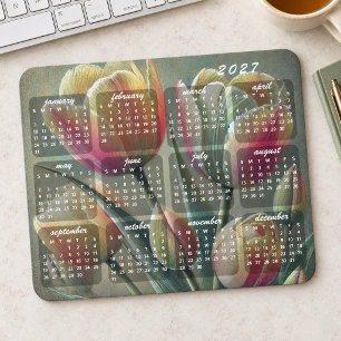Classy Colourful Elegant Floral 2027 Calendar Mouse Pad