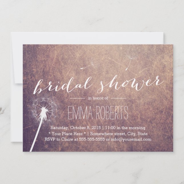 Classy Colourful Grunge Dandelion Bridal Shower Invitation (Front)