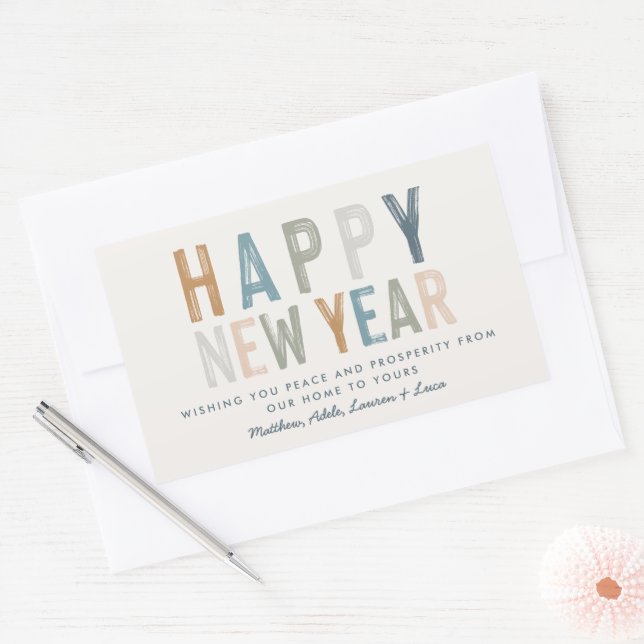 Classy colourful new years rectangular sticker (Envelope)
