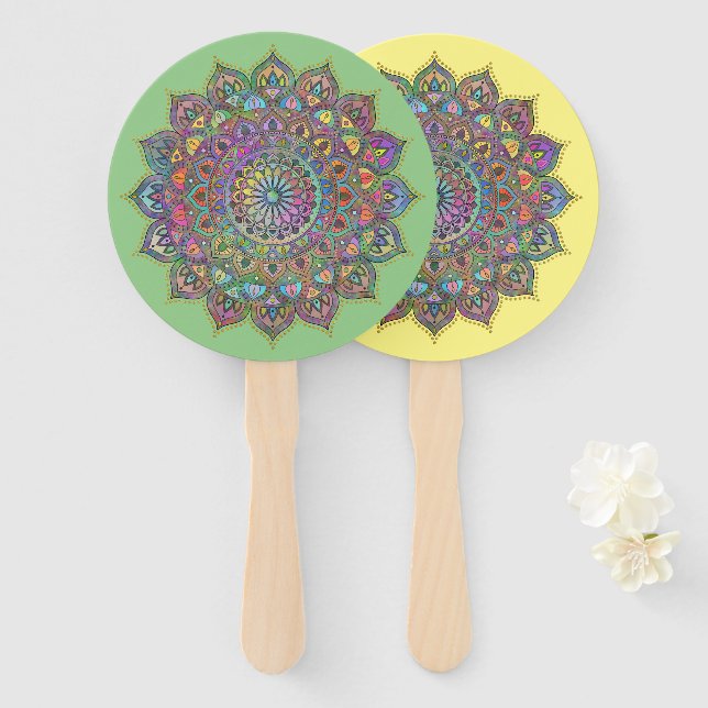 Classy Colourfully Mandala India Style 1 Hand Fan (Front and Back)