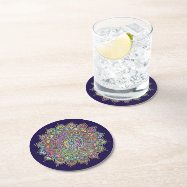 Classy Colourfully Mandala India Style 1 Round Paper Coaster (Insitu)
