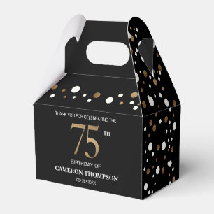 Classy Confetti Gold Black 75th birthday Favour Box