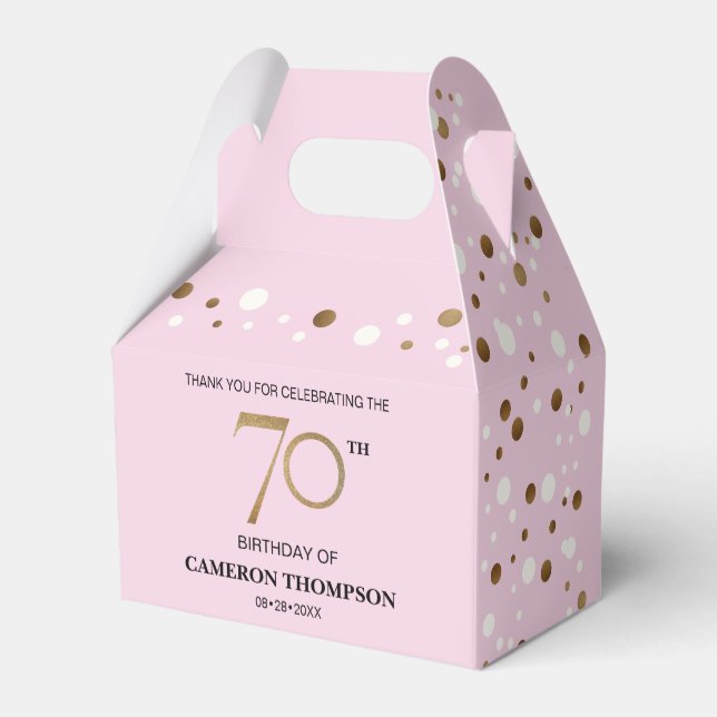 Classy Confetti Gold pink 70th birthday Favour Box (Back Side)