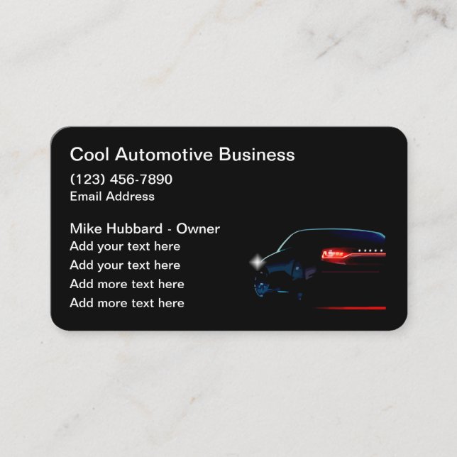 Classy Cool Black Modern Automotive Services Business Card (Front)