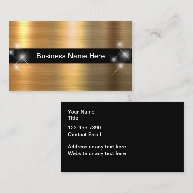 Classy Cool Gold Tone Glossy Business Cards  (Front/Back)