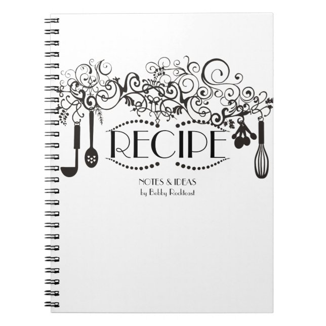 Classy cool ornamental chef catering culinary spiral notebook (Front)