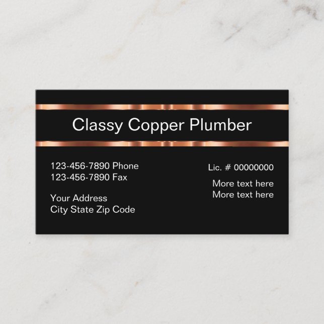 Classy Copper Plumber Design Business Card (Front)