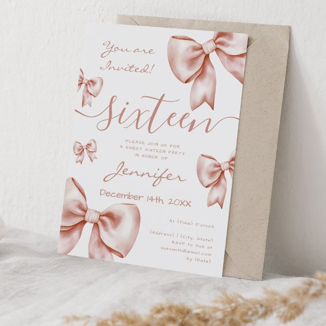 Classy Coquette Rose Gold Bow Sweet 16 Party  Invitation (Classy Coquette Rose Gold Bow Sweet 16 Party Invitation)