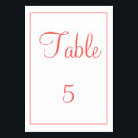 Classy coral and white table number<br><div class="desc">A coral table card that is classy,  this item portrays a coral and white  design using easy to fill in templates.  The text can be customised as well as the colour of the table card and square.  Personalise your table card today!</div>