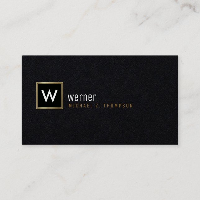Classy corporate monogram on black premium business card (Front)
