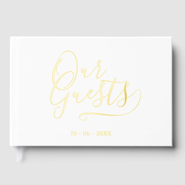 Classy Couple Initials Wedding Date Year Gold Guest Book (Front)