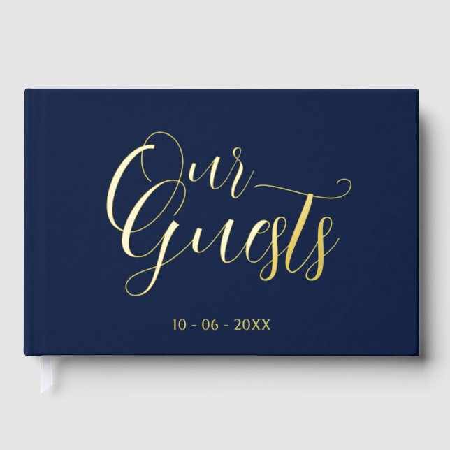 Classy Couple Initials Wedding Date Year Gold Guest Book (Front)