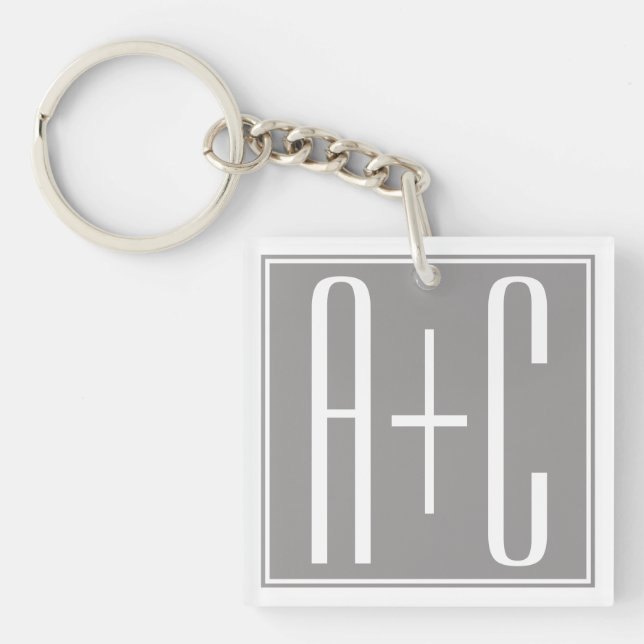 Classy Couples Initails | White & Grey Key Ring (Front)