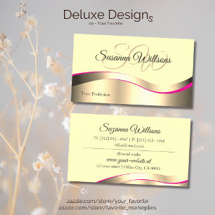 Classy Cream Wavy Gold Decor with Initials Luxury Business Card