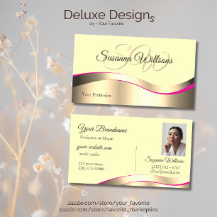 Classy Cream Wavy Gold Decor with Initials Photo Business Card