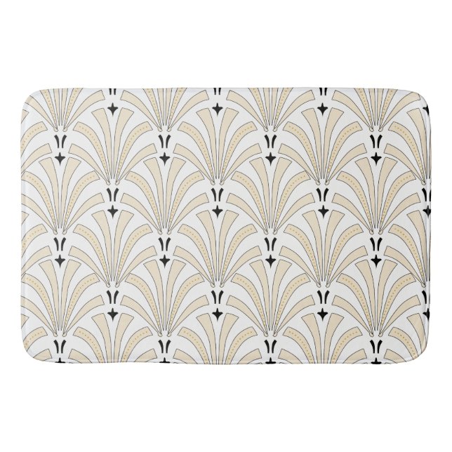 Classy Cream & White Palmettos Art Deco Pattern Bath Mat (Front)