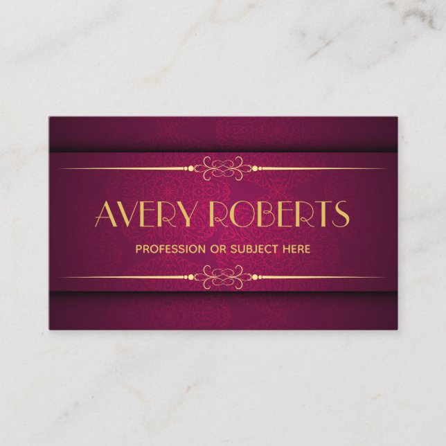 Classy  crimson mandala ornament Elegant geometric Business Card (Front)