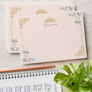 Classy Crown Pink Blue Floral Quinceanera Envelope