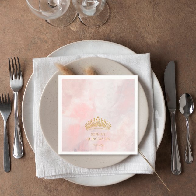 Classy Crown Pink Quinceanera Custom Napkin (Creator Uploaded)