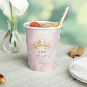Classy Crown Pink Quinceanera Custom Paper Cups