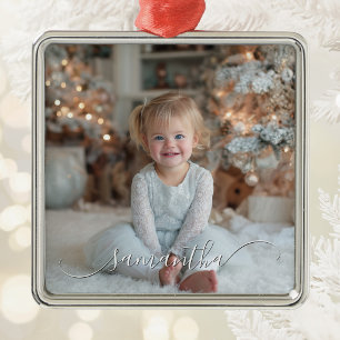 Classy Curved Swash Signature Holiday Photo Metal Tree Decoration