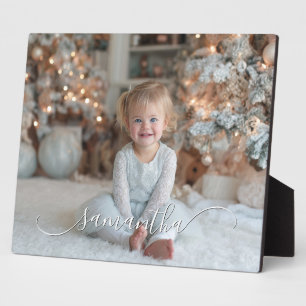 Classy Curved Swash Signature Holiday Photo Plaque