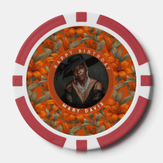 Classy Custom Lilies Themed Surprise Birthday Poker Chips