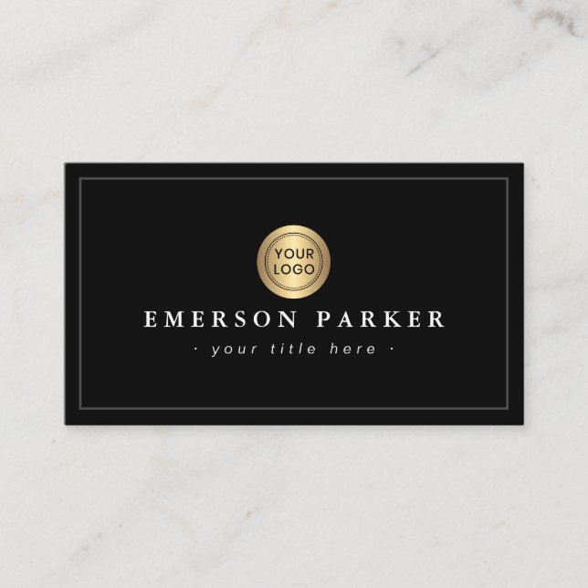 Classy custom logo on golden gradient circle black business card (Front)